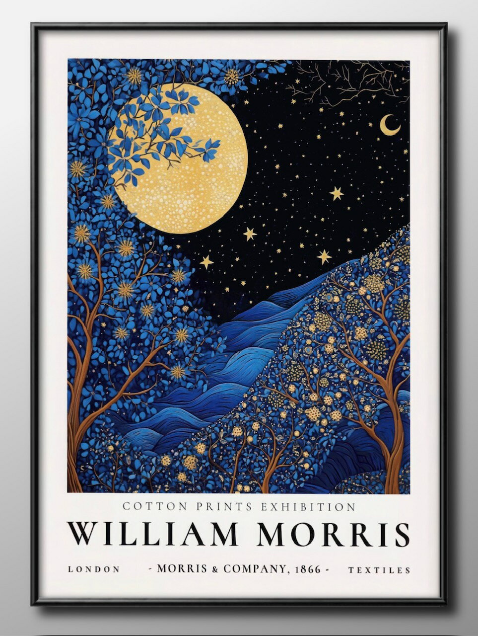 ウィリアム モリス 月夜の青い森 A3 サイズ ポスター アート おしゃれ 絵画 インテリア 北欧 イラスト マット紙 艶消し アートパネル 額 フレーム デザ...