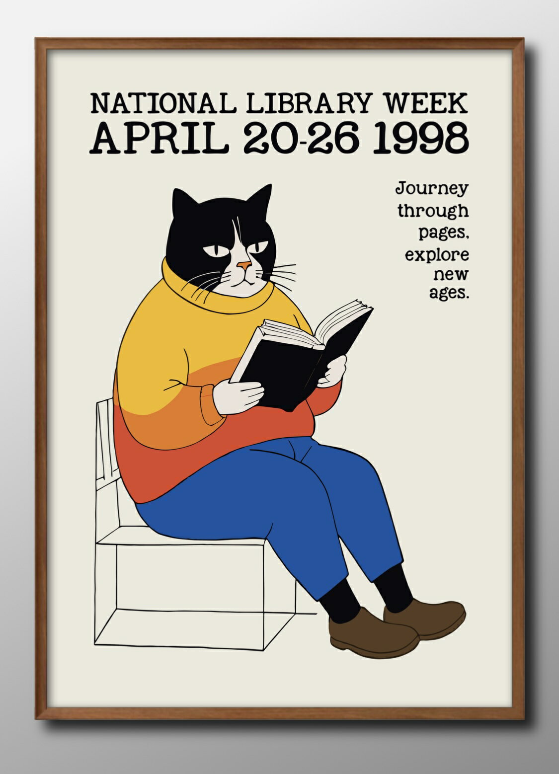 猫 ネコ 読書週間 キャット アート A3 サイズ ポスター アート おしゃれ 絵画 インテリア 北欧 イラスト マット紙 艶消し アートパネル 額 フレーム ...