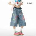 デニム 七分丈 パンツ メンズ レディース兼 夏 カジュアル ゆったり ワイド ショートパンツ 落書き風 プリント