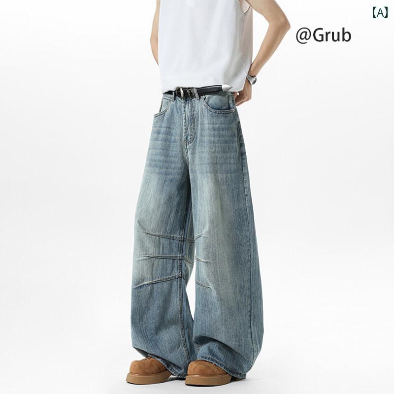 メンズ ファッション カジュアル おしゃれ 秋 レトロ デニムシャツ スーツ アメリカン ストリート トレンド プリント コンプリートセット