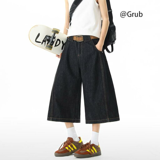 デニムショートパンツ メンズ レディース兼 夏 ワイドレッグ クロップド丈ハーフパンツ デニムショートパンツ メンズ レディース兼 夏 ワイドレッグ クロップド丈ハーフパンツ