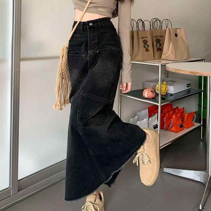 スカート レディース ハイウエスト デニム マーメイド フリル