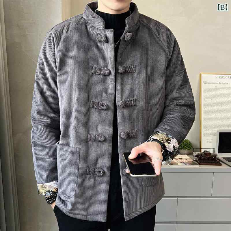 綿入れ メンズ 冬 ジャケット コーデュロイ ゆったり 大きいサイズ 唐装 コート 中綿入り メンズ 冬 ジャケット コーデュロイ 余裕の大きいサイズ チャイナ風 コート