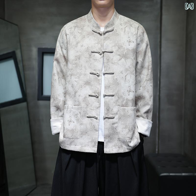 ジャケットメンズチャイナ風スタンドカラージャケットプリント柄