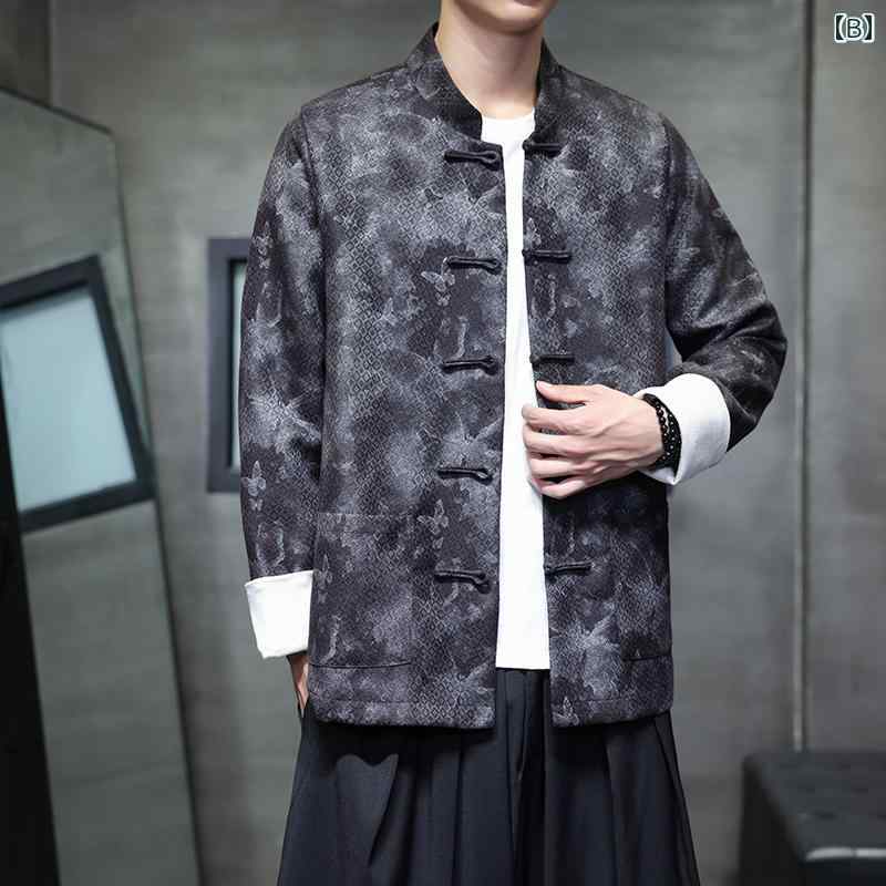 ジャケットメンズチャイナ風スタンドカラージャケットプリント柄