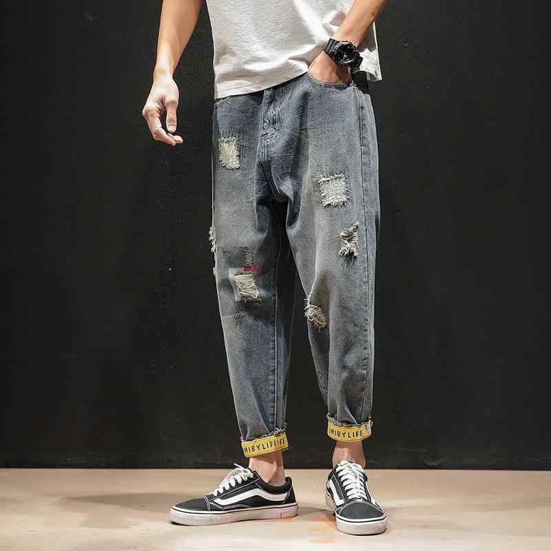 ジーンズ メンズ ダメージ ジーパン 夏 9分丈 リラックスフィット 大きめサイズ