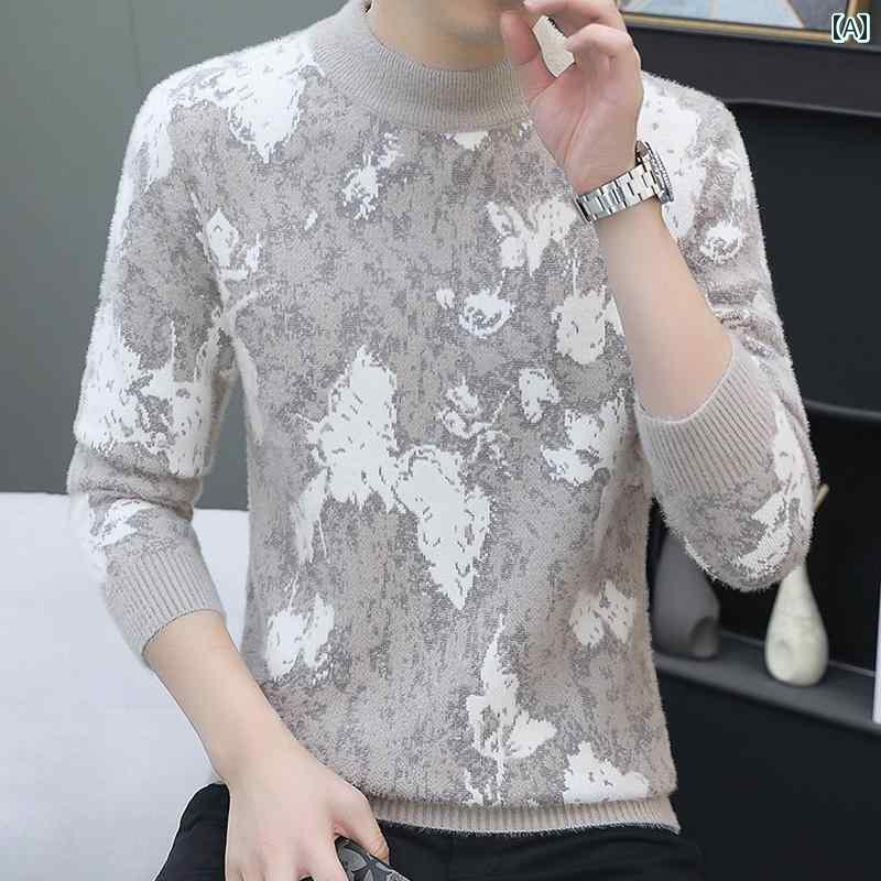 メンズ トップスス おしゃれ スピリチュアル 厚手 カジュアル ニット セーター ラウンドネック プルオ..