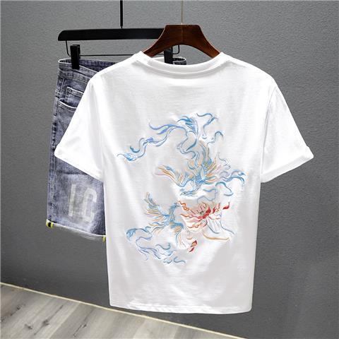 Tシャツ メンズ 半袖 夏 中華風 鳳凰 刺繍 カジュアル ゆったり トップス Tシャツ メンズ 半袖 夏 中華風 鳳凰 刺繍 カジュアル ゆったり トップス