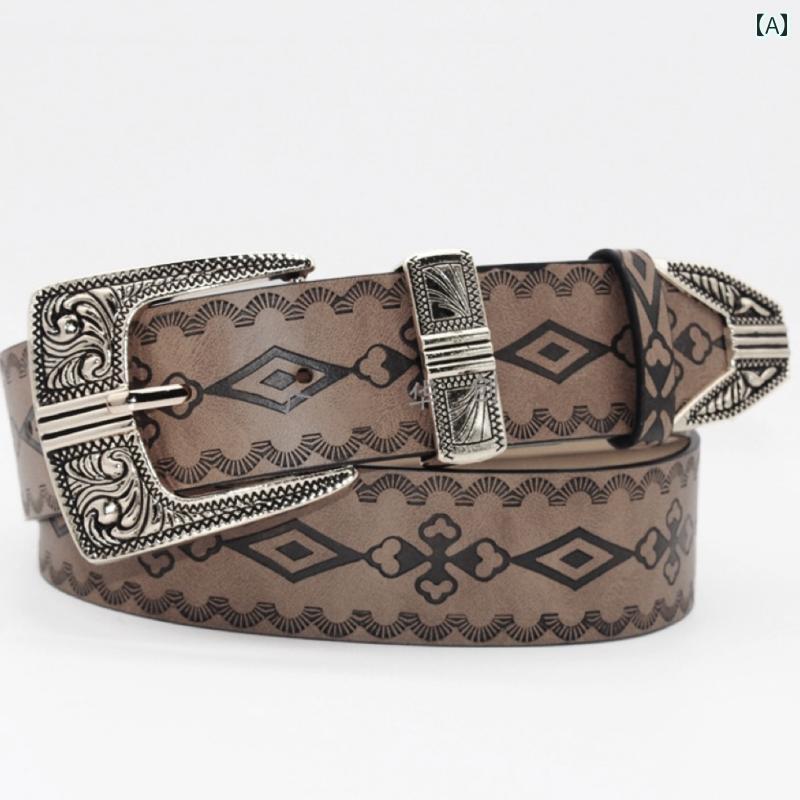 レディース ベルト レトロ エスニック レディース ボヘミアン アクセサリー レザー アジアン 民族風 個性 おしゃれ ウエストマーク カジュアル 茶(4.0)