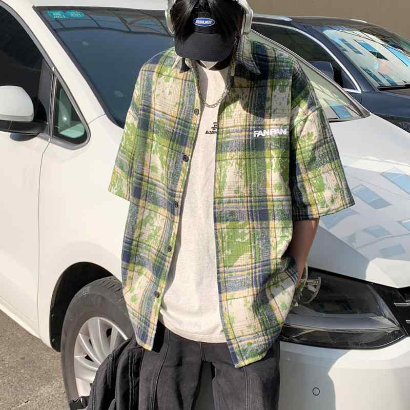 シャツ メンズ 半袖 絞り染め チェック 夏 おしゃれ アメカジ