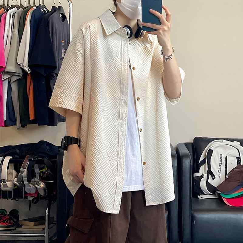 シャツ メンズ 半袖 夏 ゆったり ベージュ レトロ カジュアル