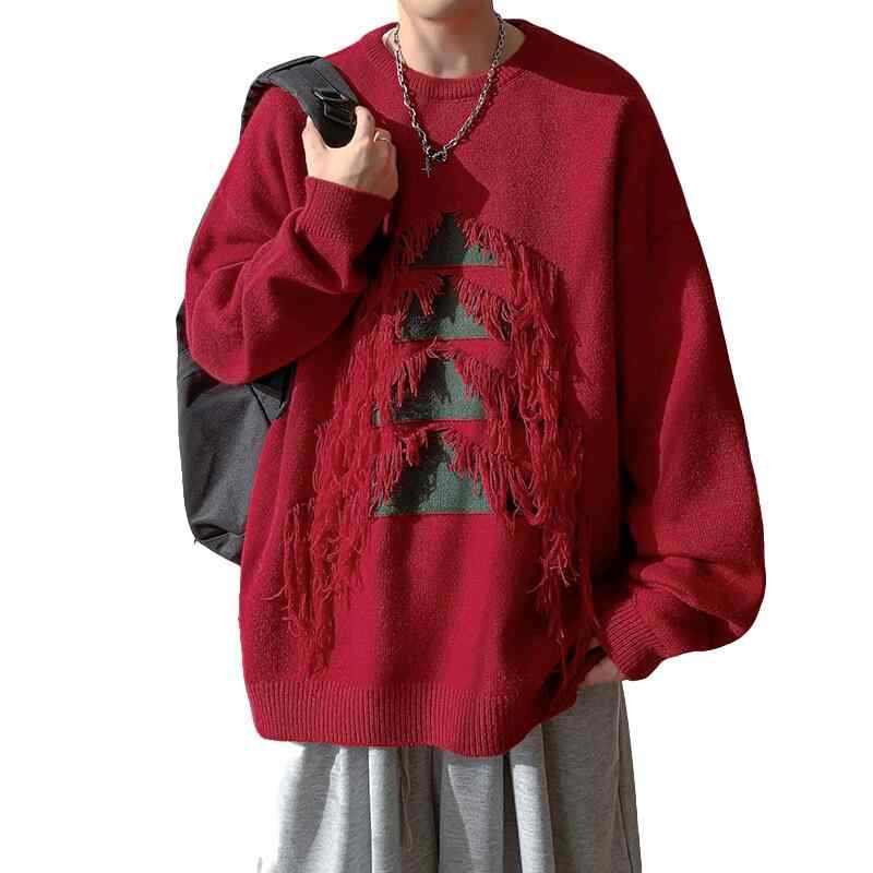 ニット クリスマスツリー 透かし編み セーター メンズ 冬 プルオーバー おしゃれ ラウンドネック フリ..