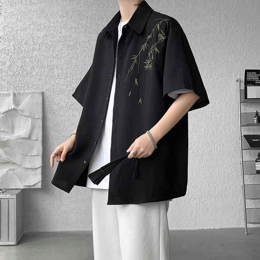 シャツ メンズ 半袖 竹柄 刺繍 豪華感 カジュアル 七分袖 大きいサイズ ジャケット シャツ メンズ 半袖 竹柄 刺繍 豪華感 カジュアル 七分袖 大きいサイズ ジャケット