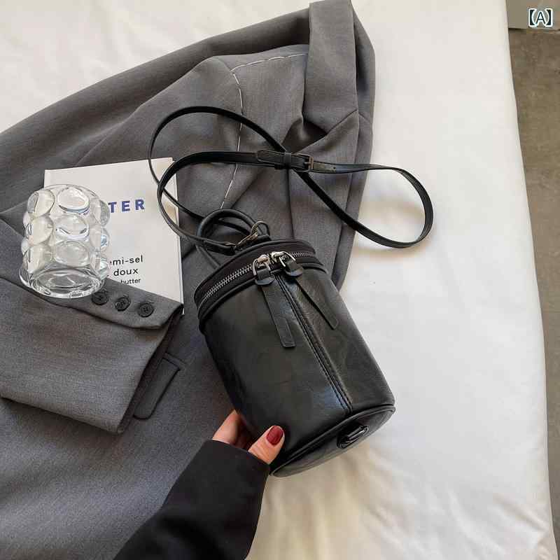 レディース バッグ 普段使い 夏 携帯電話 クロス ボディバッグ 黒 ポータブル シリンダー バケット