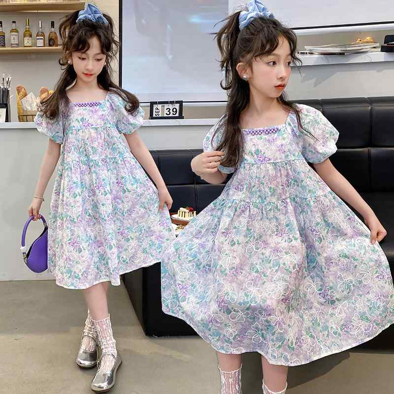 ワンピース 女の子 夏 子供服 パフスリーブ 花柄 プリンセス
