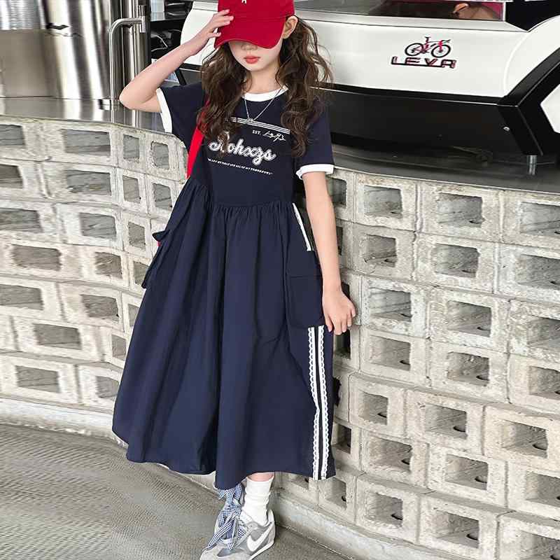 ワンピース 女の子 Tシャツ 半袖 夏 綿 ロングスカート 子供 運動