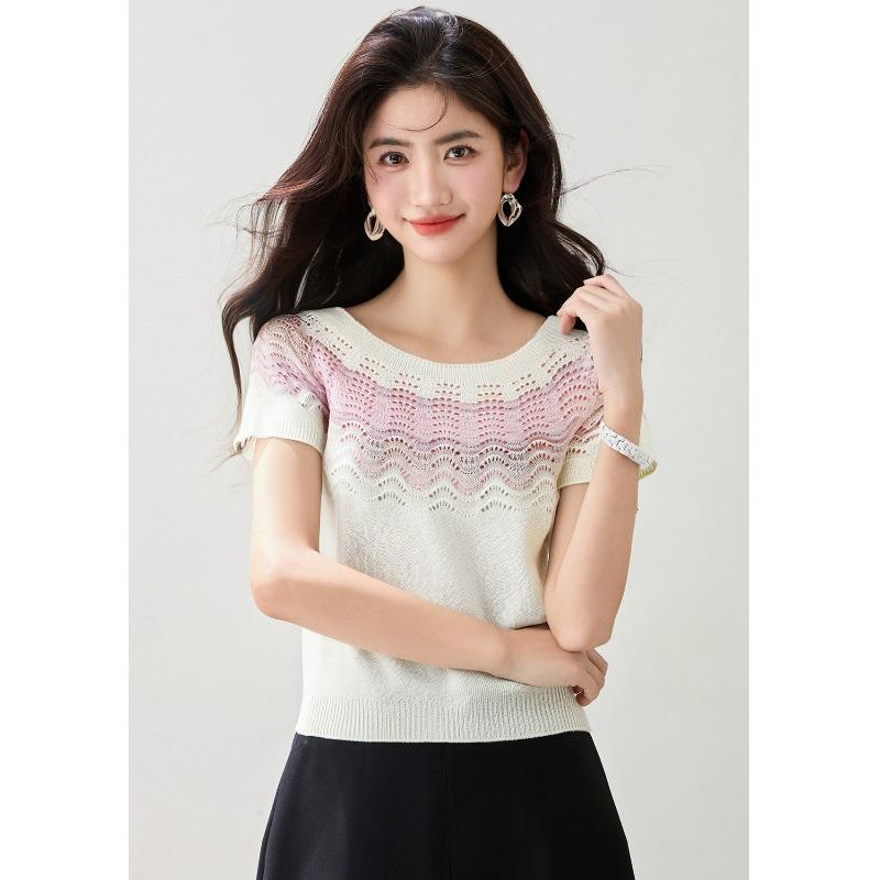 Tシャツ レディース 夏 薄手 涼しい かぎ針編み 透かし編み 配 ひんやり 涼しい 快適 ニット おしゃれ トップス