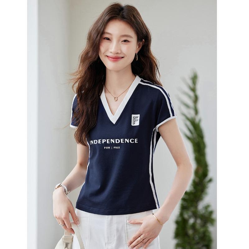 Tシャツ レディース 半袖 夏 レトロ 配 Vネック カットソー ショート丈 トップス