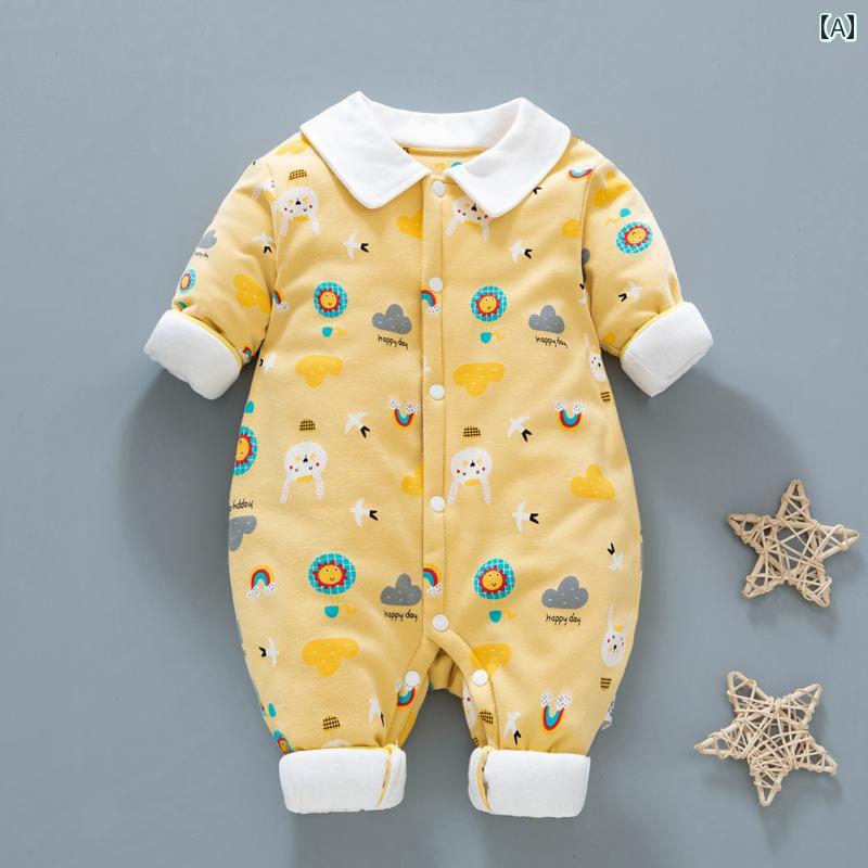 ベビー服 男の子 女の子 かわいい ロンパース 秋冬 キルティング ロンパース 綿 新生児 ハイハイ 防寒着 冬