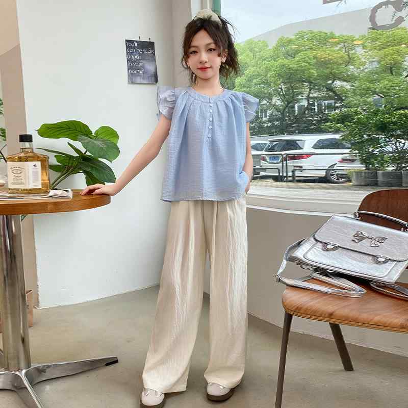 服装（服装, 帽子, 泳装, 饰品） - Tシャツ 女の子 夏 半袖 ワイドパンツ 2点セット 子供服