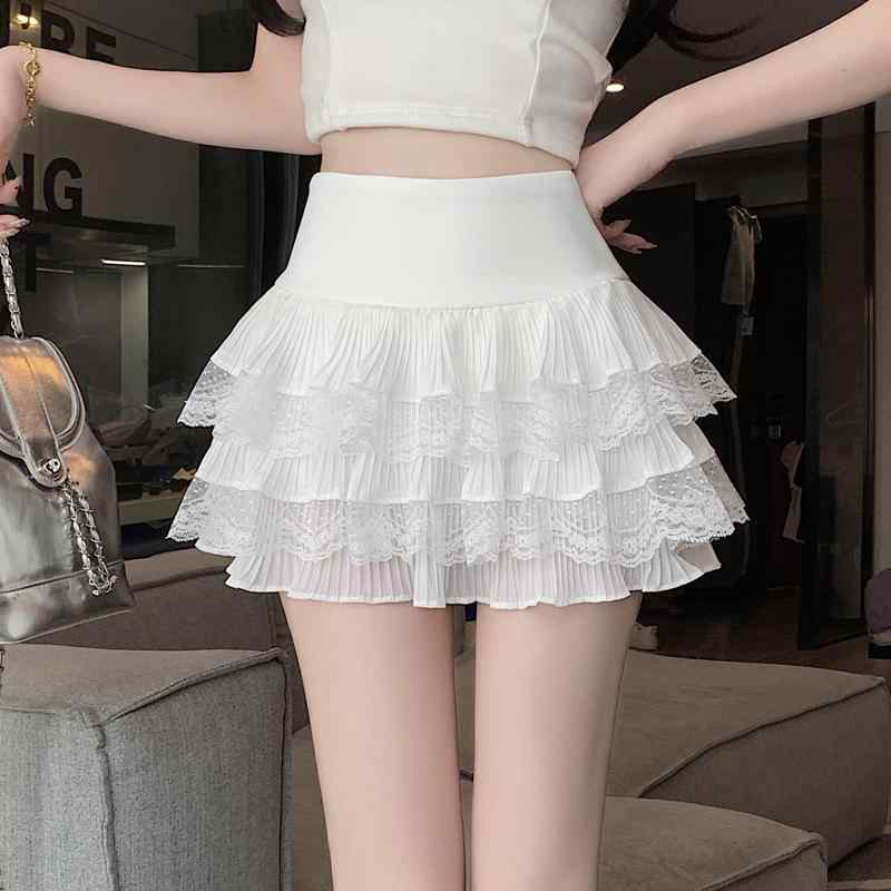 スカート レディース 夏 レース 裾フリル かわいい ミニスカート(4)