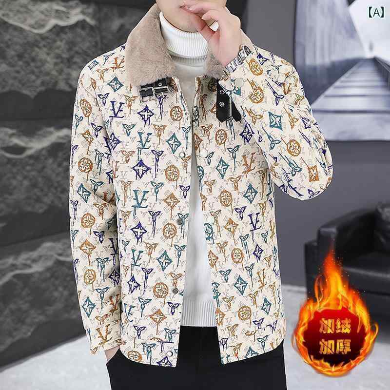 メンズ トップスス アウター おしゃれ 花柄 プリント ジャケット 冬服 起毛 厚手 暖かい 快適 ジャケット