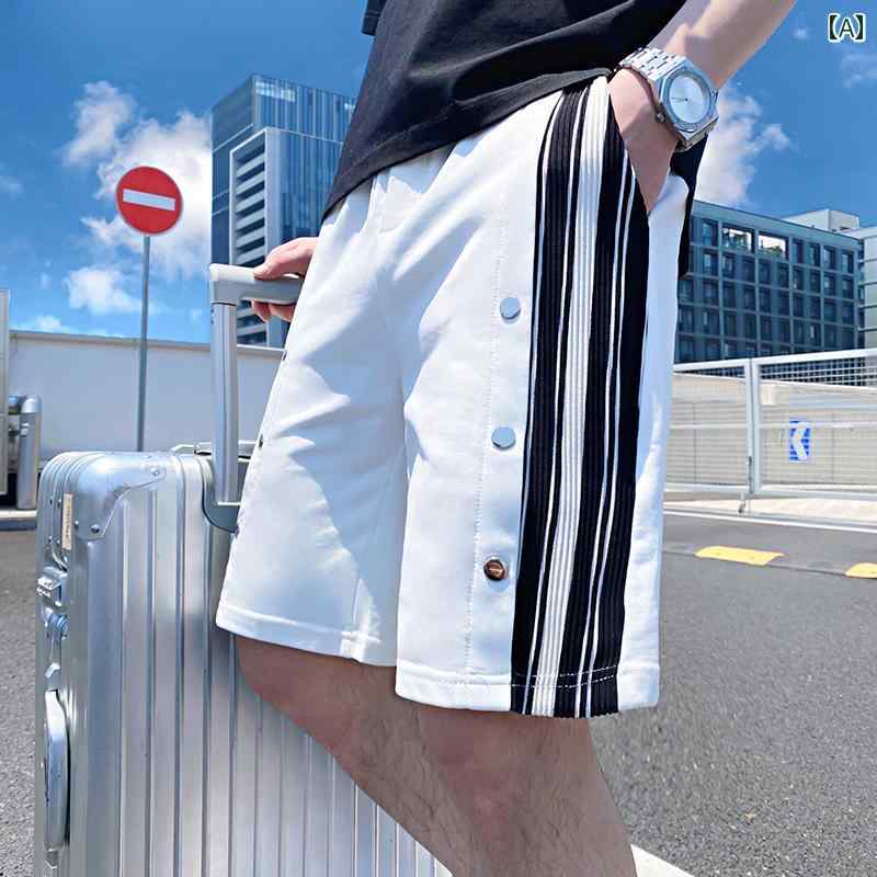 ショートパンツ メンズ 夏 カジュアル おしゃれ ハーフパンツ 五分丈 ハーフ スポーツ トレンディ ストライプ ボタン 薄手 涼しい 涼しい