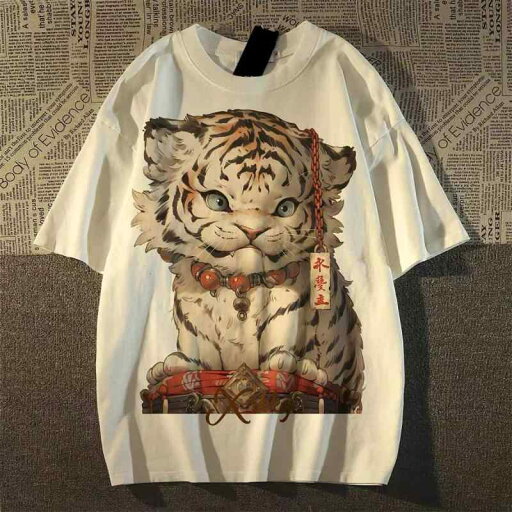 Tシャツ 綿 半袖 アメリカ風 レトロ 虎柄 プリント 夏物 カジュアル 丸首 トップス Tシャツ 綿 半袖 アメリカ風 レトロ 虎柄 プリント 夏物 カジュアル 丸首 トップス