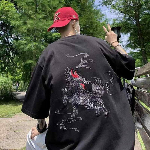 Tシャツ メンズ 刺繍 半袖 夏型 中国風 ビッグサイズ ゆったり カジュアル Tシャツ メンズ 刺繍 半袖 夏型 中国風 ビッグサイズ ゆったり カジュアル