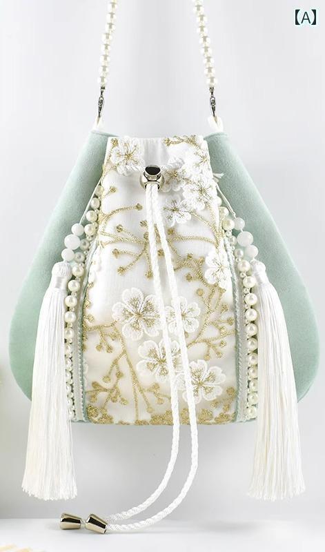 チャイナ バッグ ショルダーバッグ レディース レトロ ハンドバッグ エスニック 起毛 梅 生地 キャンバ..