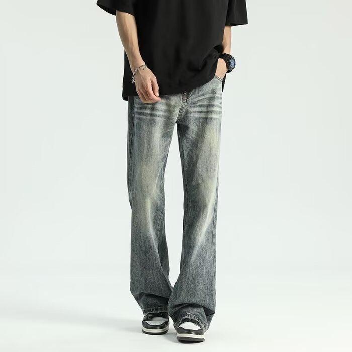 ジーンズ メンズ デニム ジーパン レトロ調 ストレート ワークパンツ フレアパンツ ロングパンツ