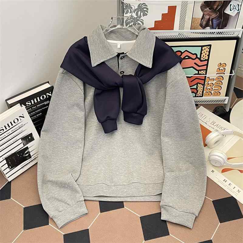 スウェット メンズ 長袖 トップス カジュアル ポロシャツ風 グレー