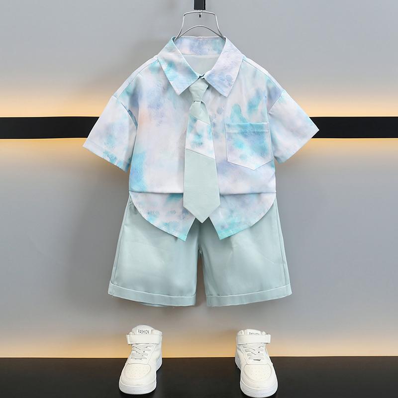 男の子 夏物 半袖 花柄シャツ ハーフパンツ セットアップ おしゃれ マリン