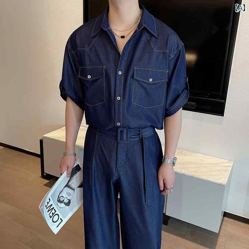 セットアップ メンズ 夏 ショートパンツ 五分丈 ハーフ ハーフパンツ カジュアル おしゃれ 半袖 デニム..