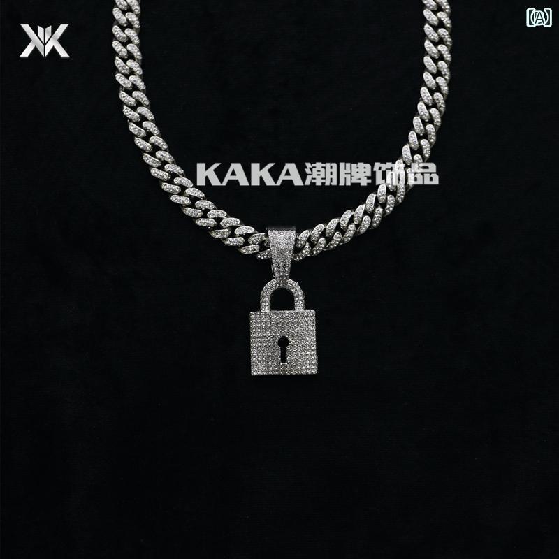 太い チェーン ネックレス 極太 マイアミ キューバン ヒップホップ ラップ アメリカン ストリート ICED OUT アウト フル ストーン 南京錠 ペンダン...