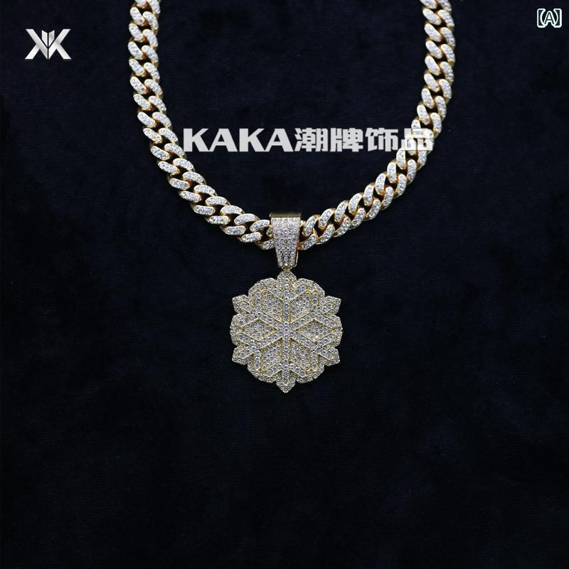 太い チェーン ネックレス 極太 マイアミ キューバン ヒップホップ つい ラップ アメリカン ストリート ICED OUT アウト スノーフレーク ペンダント...