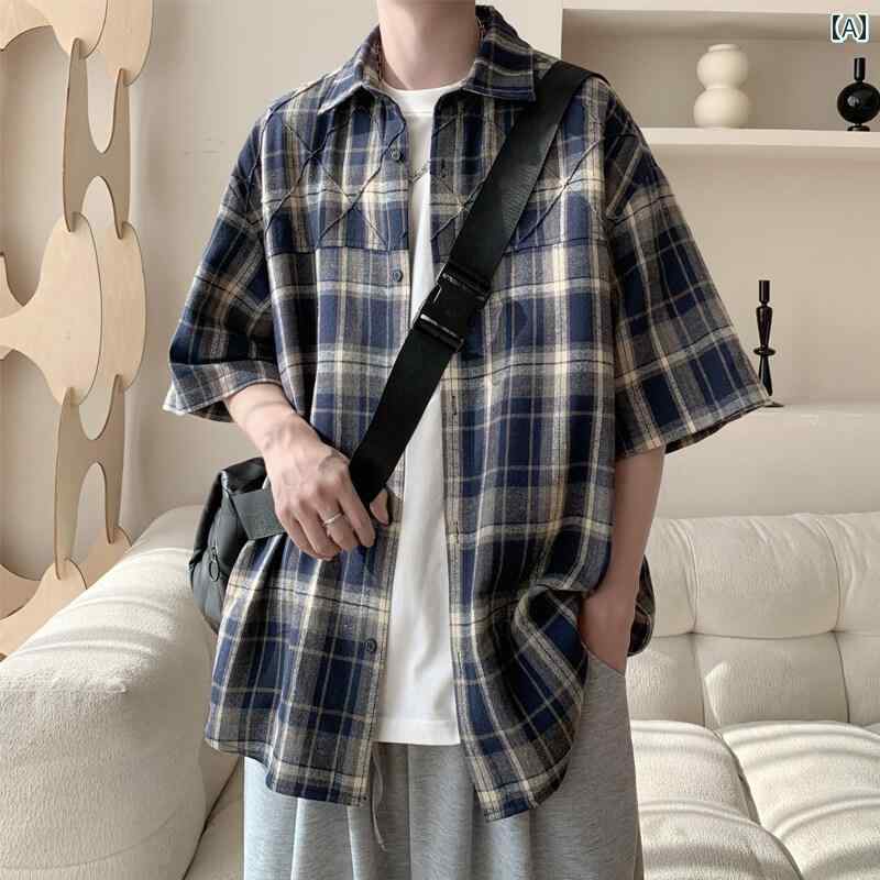 シャツ 半袖 メンズ 夏 高校生 大学生 チェック トップス ゆったり