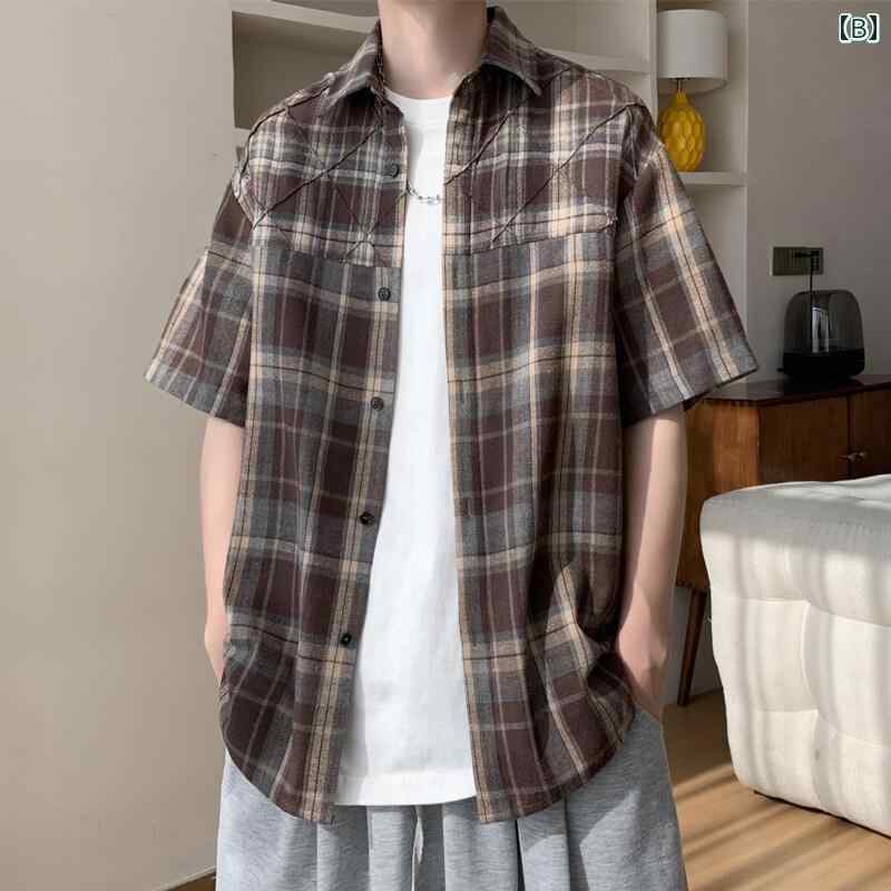 シャツ 半袖 メンズ 夏 高校生 大学生 チェック トップス ゆったり