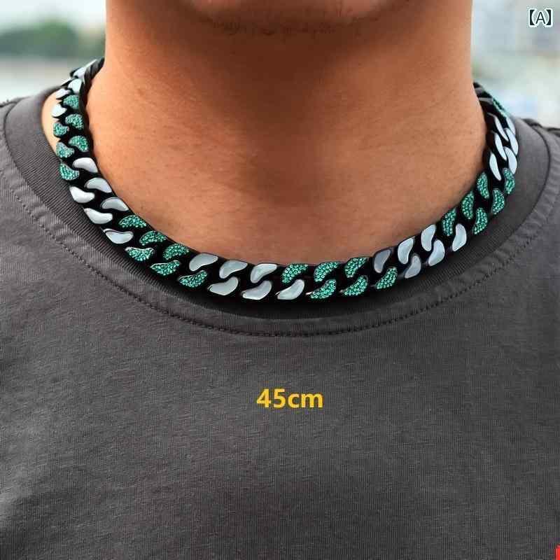 太い チェーン ネックレス 極太 マイアミ キューバン ヒップホップ つい ラップ アメリカン ストリート ICED OUT アウト エナメル キャバ ハンド ...