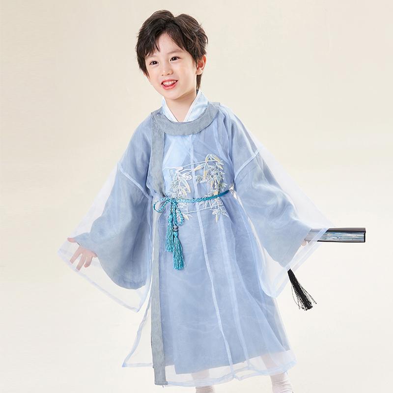 子供 漢服 男の子 春秋 チャイナ風 ラウンドネック ローブ