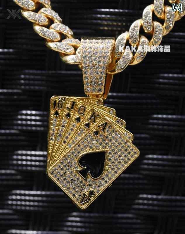 太い チェーン ネックレス 極太 マイアミ キューバン ヒップホップ つい ラップ アメリカン ストリート ICED OUT アウト トランプ ペンダント フル...