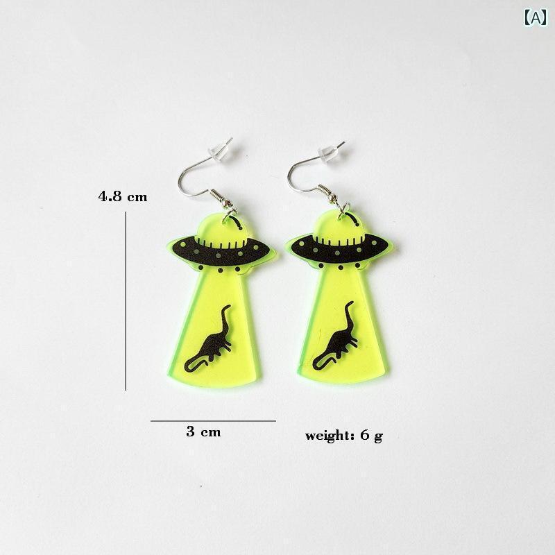 ピアス レディース アクリル ハロウィン ゴースト 蛍光カラー ホラー スケルトン ドクロ UFO フック プレート 個性 おもしろ 仮装