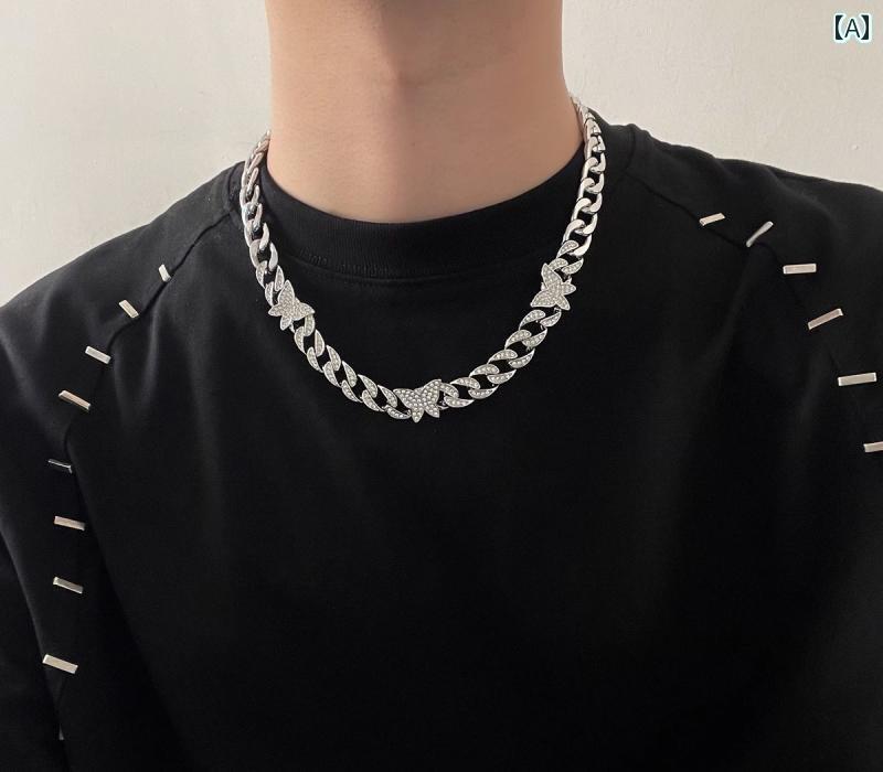 太い チェーン ネックレス 極太 マイアミ キューバン ヒップホップ つい ラップ アメリカン ストリート ICED OUT アウト ストーン バタフライ メン...