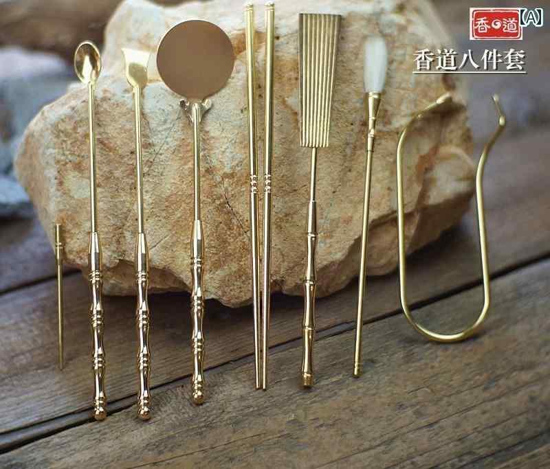 香道具 セット 銅 8点 収納 袋 箸 灰押 蓮 寺院 茶室 初心者 入門 スターターセット 寝室 リビング 家庭 リラックス 仏具