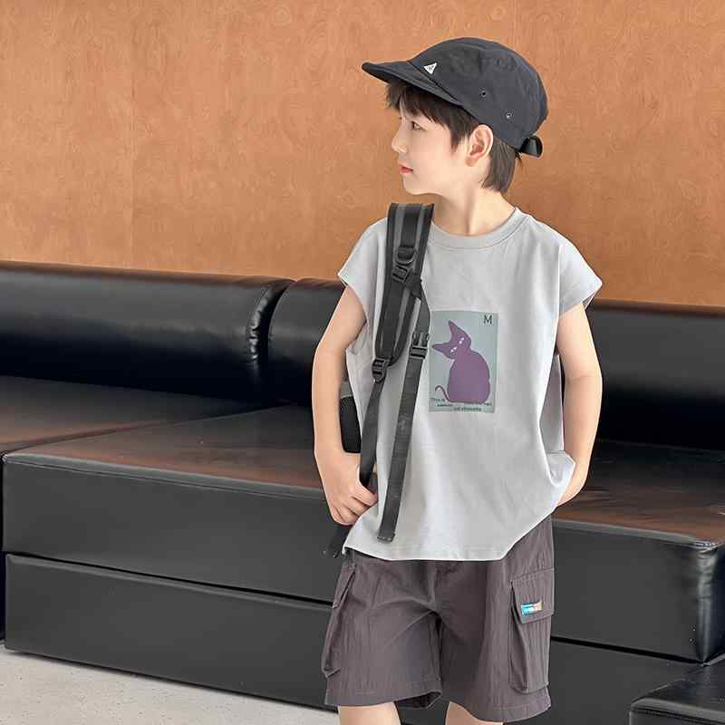 タンクトップ 男の子 子供 キッズ 夏 猫柄 ノースリーブ トップス カットソー