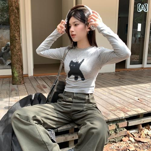 レディース ズボン カジュアル パンツ アメリカン レトロ マルチ ポケット 秋 トール ハイウエスト ストレート ワイドレッグ