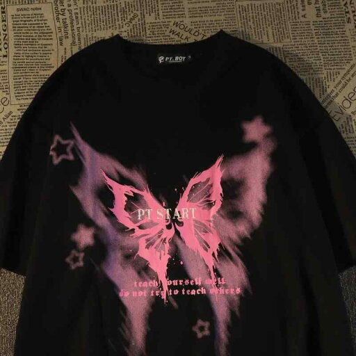 Tシャツ メンズ レディース兼 綿 半袖 夏 ゆったり 高見え ピンク 蝶 Tシャツ メンズ レディース兼 綿 半袖 夏 ゆったり 高見え ピンク 蝶
