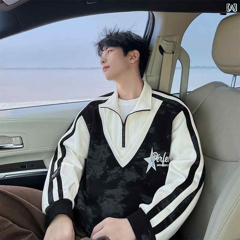 パーカー メンズ 長袖 春秋 切り替え トップス おしゃれ 高校生 大学生