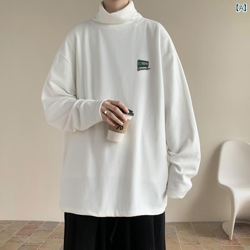 メンズ トップスス Tシャツ おしゃれ 秋服 シンプル シャツ 長袖 ハイネック プルオーバー トレーナー 服