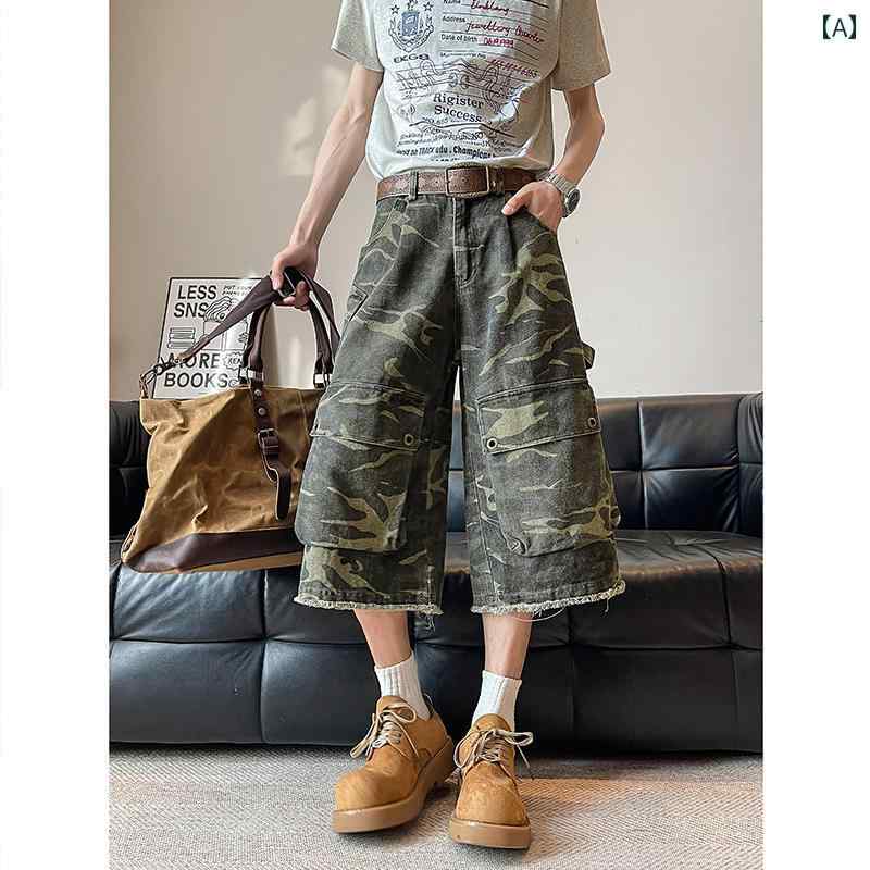 ハーフパンツ メンズ デニム 迷彩 夏 ウォッシュ加工 ストレート スポーツ ショートパンツ